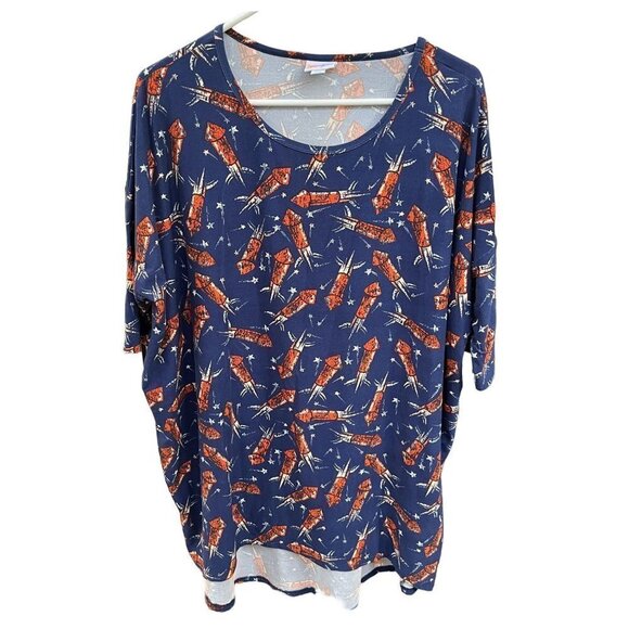 LuLaRoe Classic T Womens XL Short Sleeve Blue‎ Red Rocket Floral Shirt Top - Picture 1 of 7